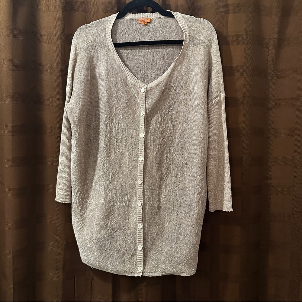 Chan Luu Light Beige Button-Front Knit Cardigan